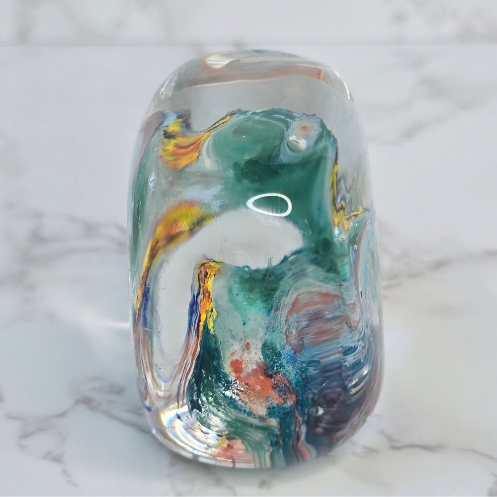 Vintage Art Glass Dolphin Paperweight Ocean Reef Figurine Blue Clear 3in - Picture 4 of 9